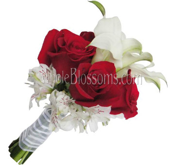 Billybuttons Flowers on White Red Rose Calla Nosegay Bridal Bouquet
