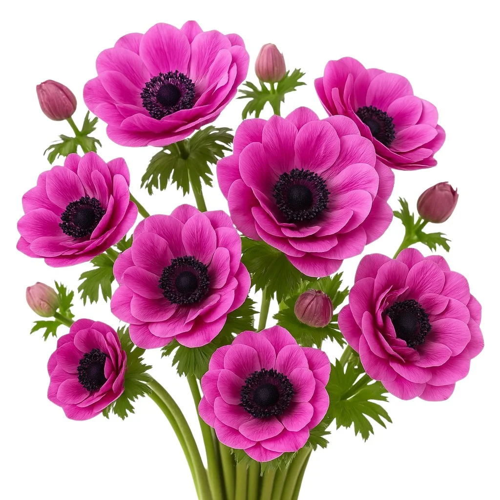 Full star hot pink anemones with bright petals and dark centers, perfect for brides, events, and affordable wholesale flower décor.