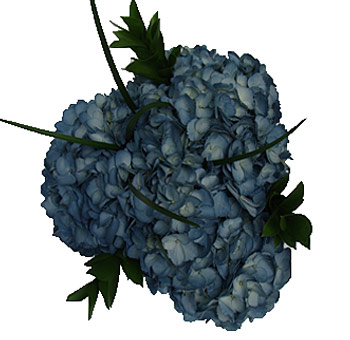 Close-up of painted blue hydrangea centerpiece featuring lush, layered petals in a hand-tinted deep blue hue for dramatic event impact.