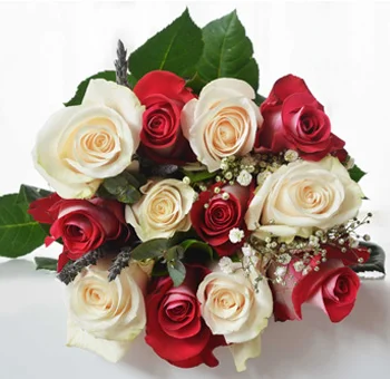 Elegant white & red roses bouquet for weddings, events, Valentine's & Mother's Day celebrations.