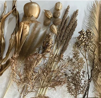 Rustic Designer Box filled with golden-hued, dry aesthetic inspired decor fillers.