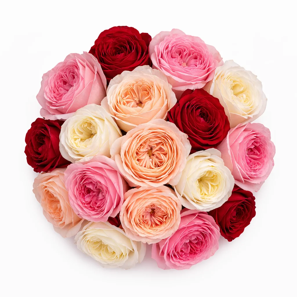 bulk garden roses by color assortment for wedding bouquets and floral arrangements.