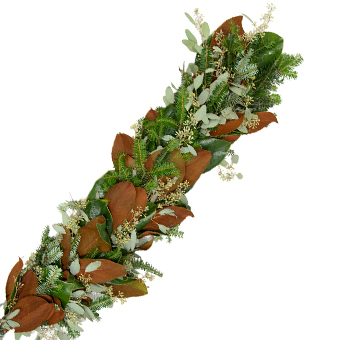 Fresh Classy Christmas garland 5 inches wide with magnolia leaves seeded eucalyptus and fraser fir WholeBlossoms