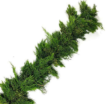 A vibrant Blueberry Garland, 5 inches wide, featuring rich green foliage intertwined with clusters of small, delicate blueberries, perfect for adding a natural, rustic charm to weddings, holiday décor, or special events.