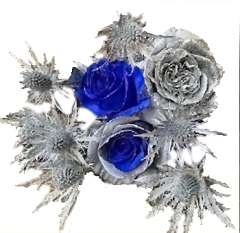 Holiday Memory Thistle and Blue Rose Centerpiece