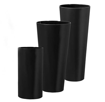 Black 14in display buckets, 12-count, ideal for weddings, florist prep, and fresh flower storage.
