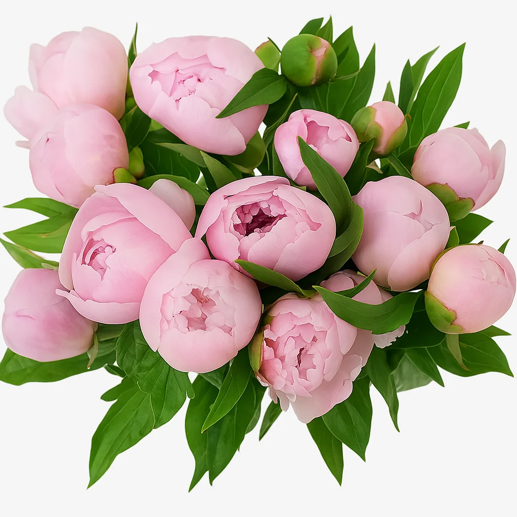 Pale pink Alertie Blush Peonies in full bloom, ideal for romantic wedding bouquets and soft, feminine floral arrangements.