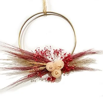 Blush and Gold Dried Floral Wreath with Preserved Pampas Grass and Botanical Accents for Rustic Décor.