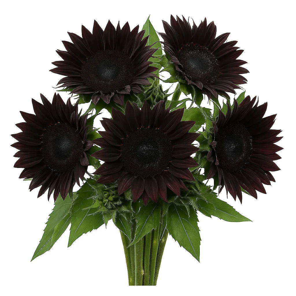 Bulk Chocolate Sunflowers with rich burgundy blooms, ideal for fall weddings, floral installations, or rustic centerpieces.
