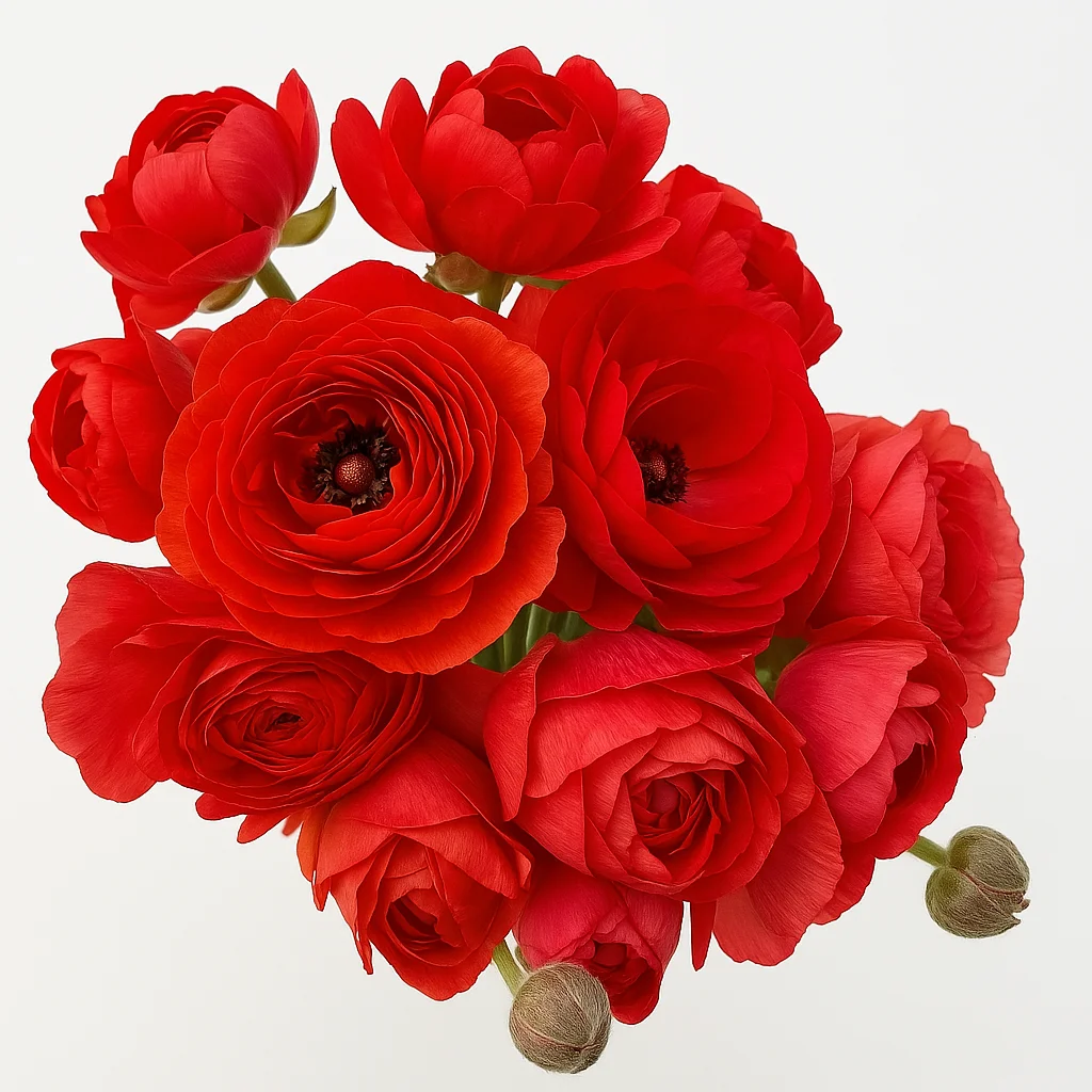 Bulk Red Ranunculus blooms with lush, ruffled petals perfect for centerpieces, bridal designs, or Valentine\'s Day events.