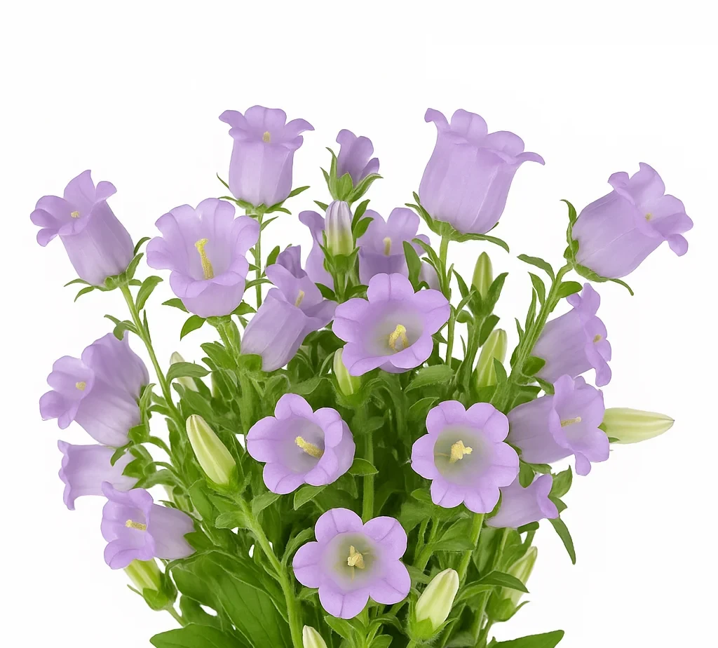 Bulk campanula flowers at wholesale prices—lavender bell-shaped blooms ideal for wedding centerpieces, romantic bouquets, and elegant floral designs.
