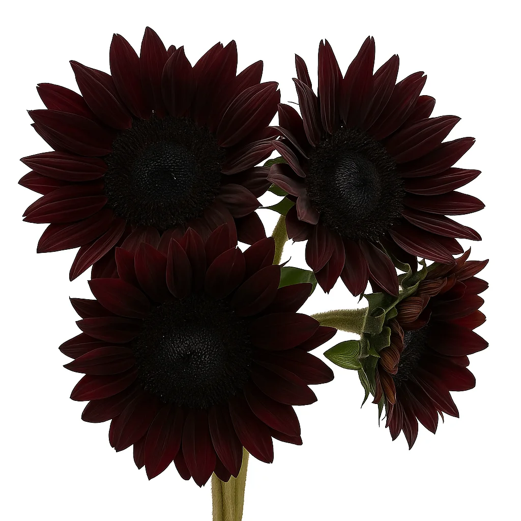 Chocolate Sunflowers featured in a rustic fall floral arrangement, paired with dried grasses and seasonal foliage.