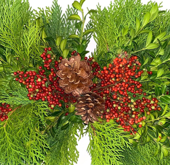 Lush Christmas floral centerpiece with festive greenery, perfect for holiday weddings, events, and elegant décor.