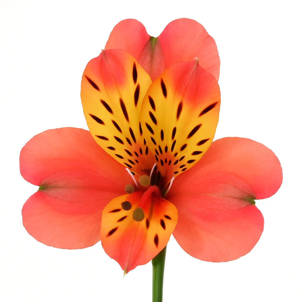 Fresh coral alstroemeria flower ideal for weddings and events, featuring rich coral tones and distinctive markings.