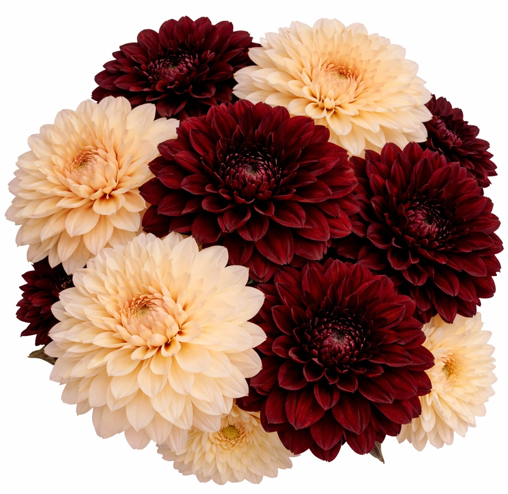 Bulk chocolate burgundy and cream dahlia flowers for wedding centerpieces and luxury event floral arrangements year round