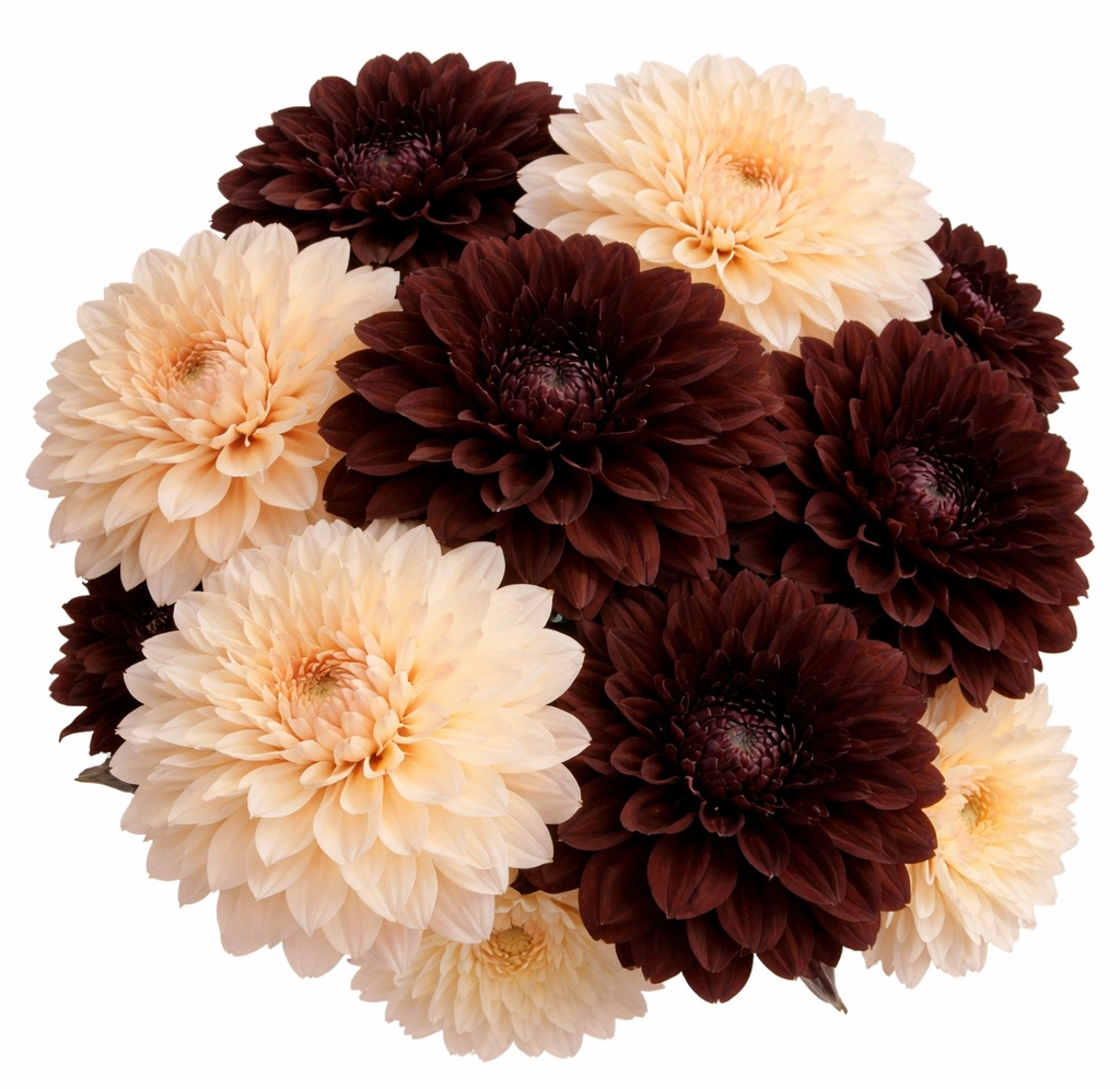 Wholesale cream cafe au lait and chocolate burgundy dahlias for weddings and events – year round bulk flowers