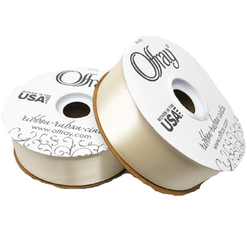 Elegant ivory double-faced satin ribbon ideal for floral wrapping, romantic decor, and sophisticated event styling.