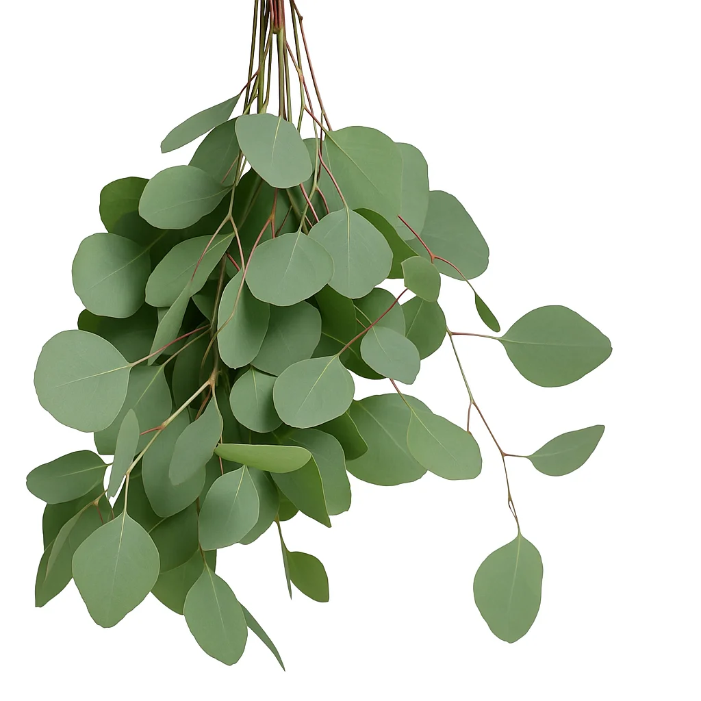 Silver Dollar Eucalyptus bundle with rounded silvery-green leaves, ideal for adding fullness, fragrance, and texture to floral arrangements or centerpieces.