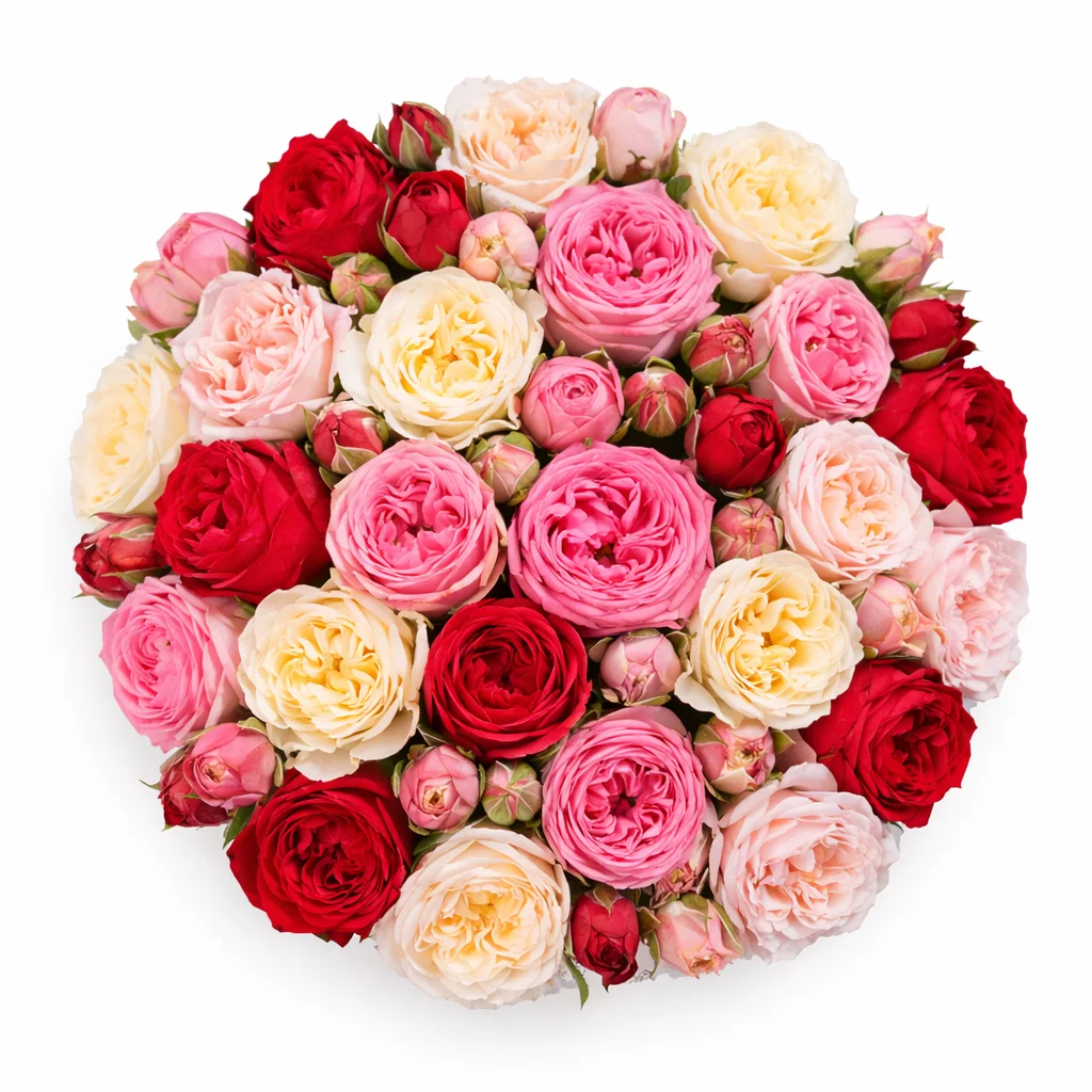garden spray roses wholesale bouquet with red pink ivory and peach spray roses.