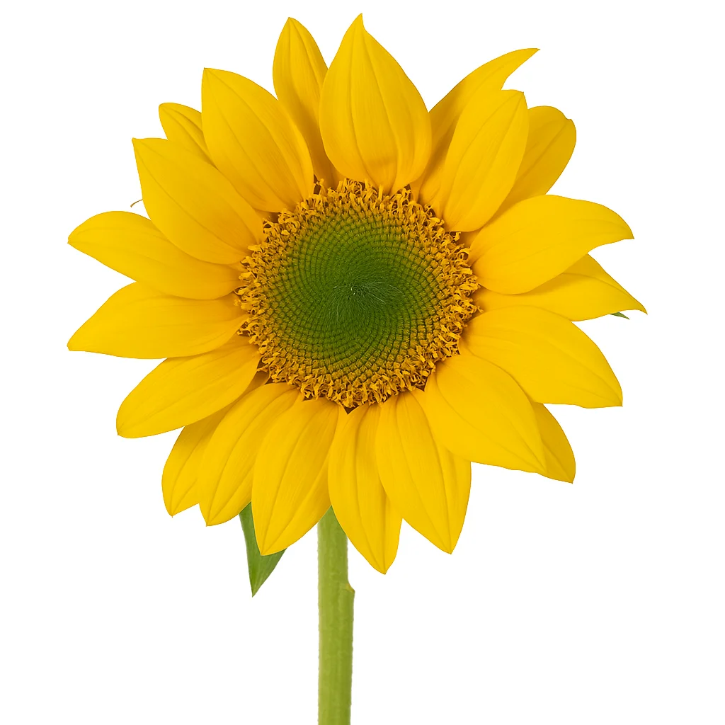 Large sunflower with yellow petals and a green center, ideal for wedding florals, summer bouquets, or rustic event arrangements.