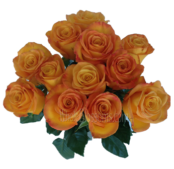 Bouquet of Kerio Golden Yellow Roses with warm golden hues and blush edges.