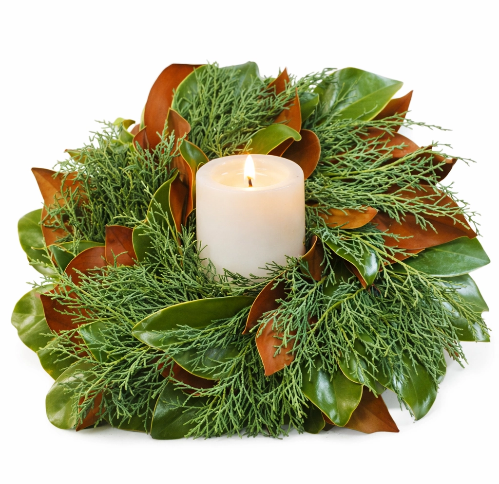 Magnolia mix candle ring wedding table centerpieces in bulk.