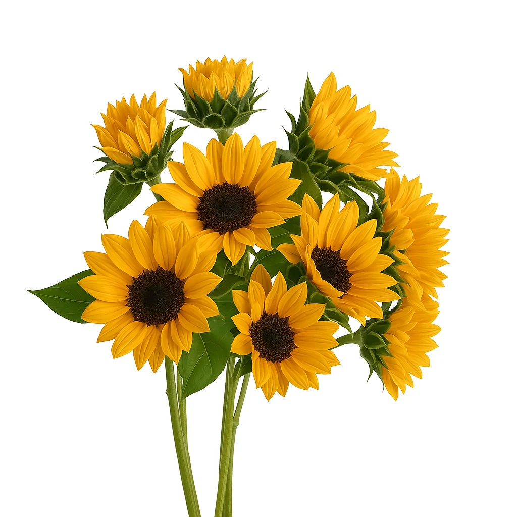 Fresh Mini Sunflowers with bright yellow petals and bold dark centers, perfect for summer floral designs and rustic event arrangements.
