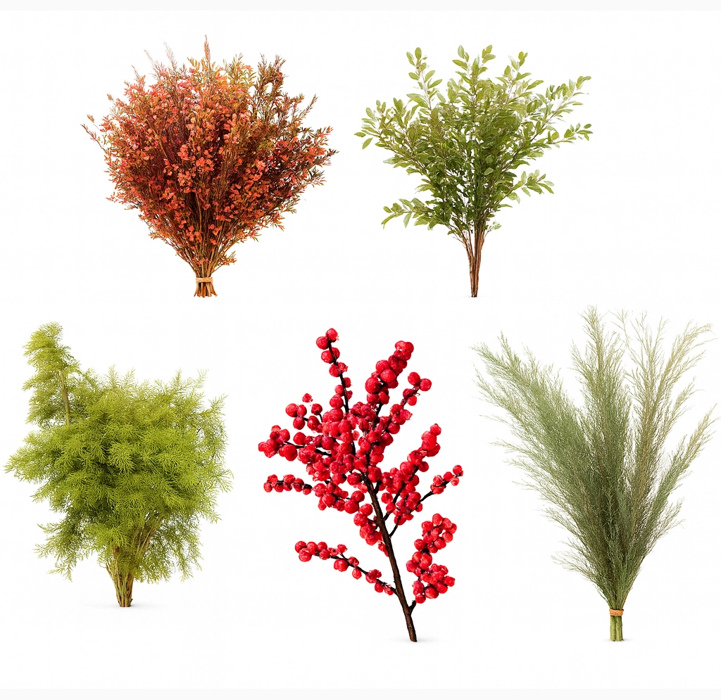 Christmas Mixed Box Collection - Treetop, 5 bunches of festive holiday greenery and berries.
