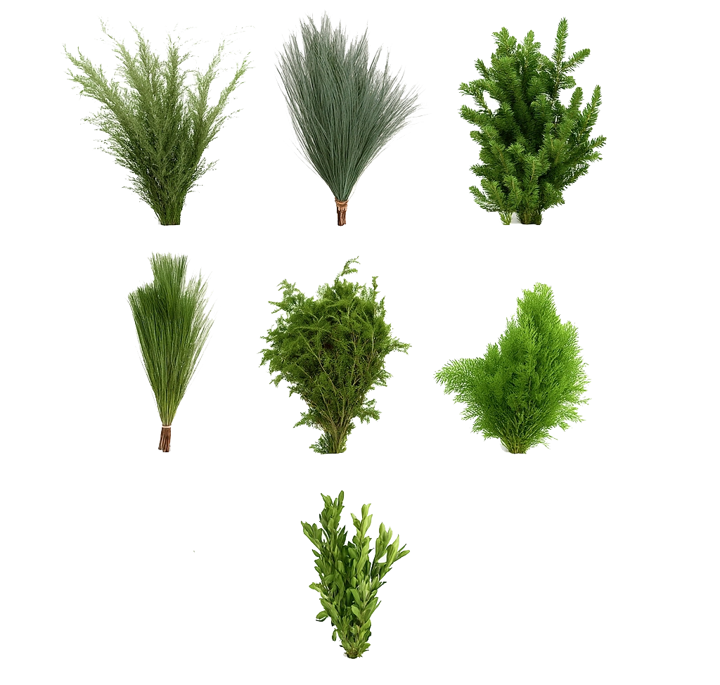 Christmas Mixed Box Collection - Everything with 20 assorted holiday greenery bunches, including cedar, pine, fir, juniper, and eucalyptus for festive decor.