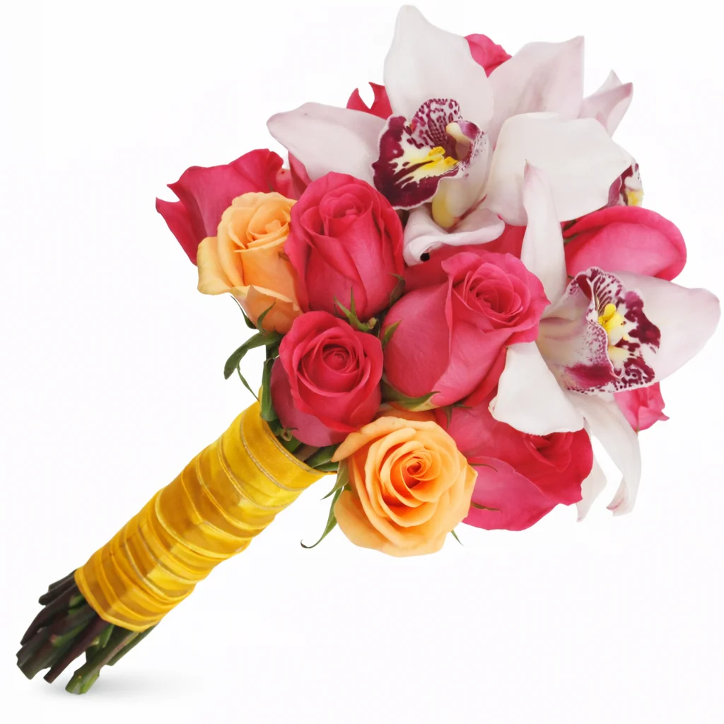 Orange Dark Pink Nosegay Bridal Bouquet Orange Dark Pink Nosegay Bridal Bouquet