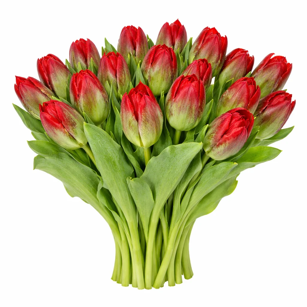 Seadov red parrot tulip bouquet with red and green tones – bulk wholesale wedding flowers for bold arrangements.