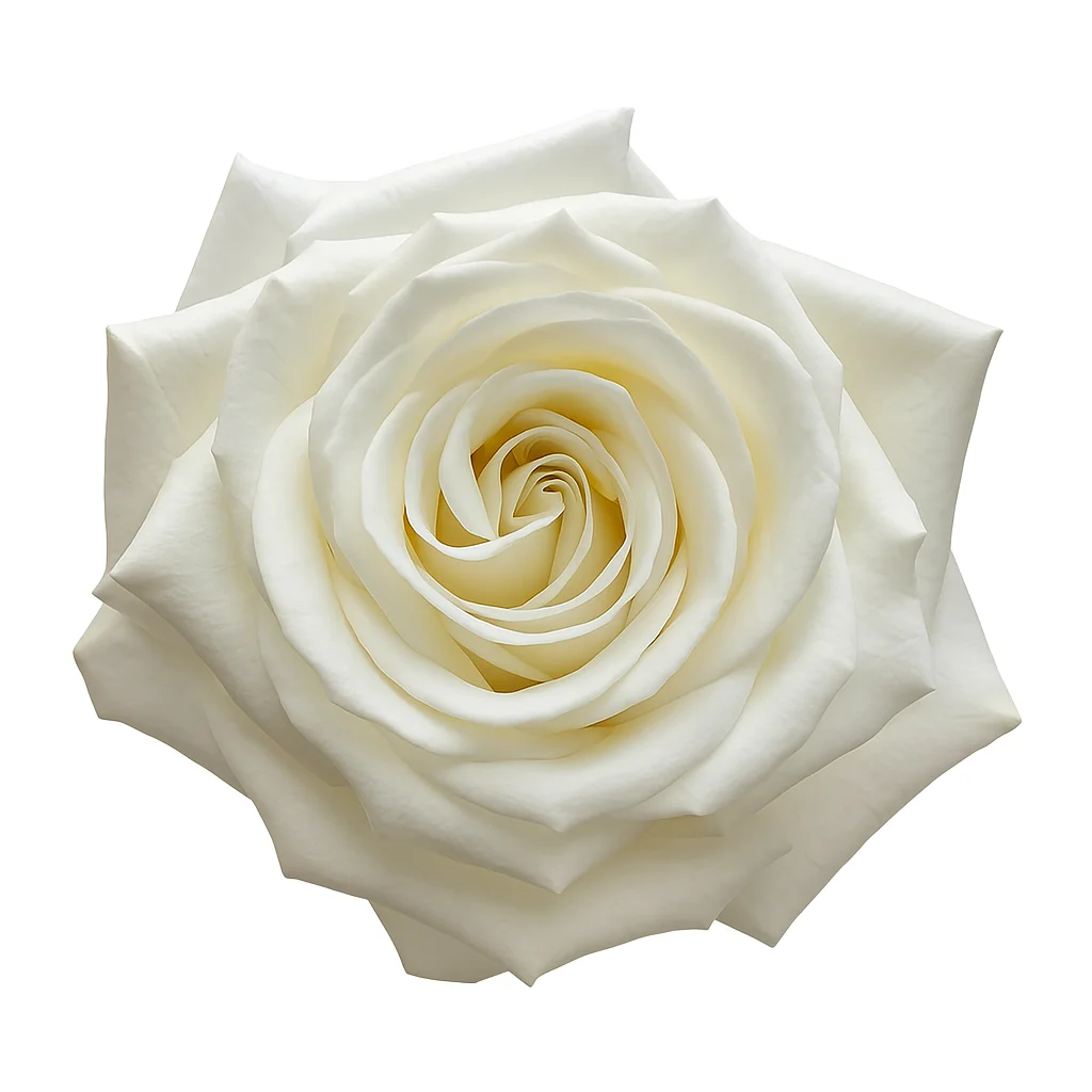 Close-up of Playa Blanca white garden rose with creamy white petals.