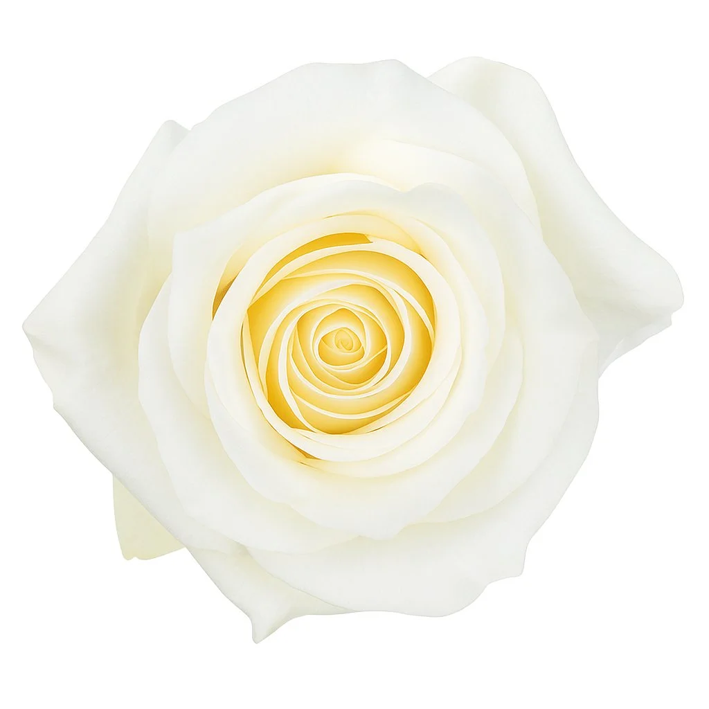Close-up of a single Polar Star Biological Rose with creamy white petals, ideal for sophisticated floral designs and romantic settings.