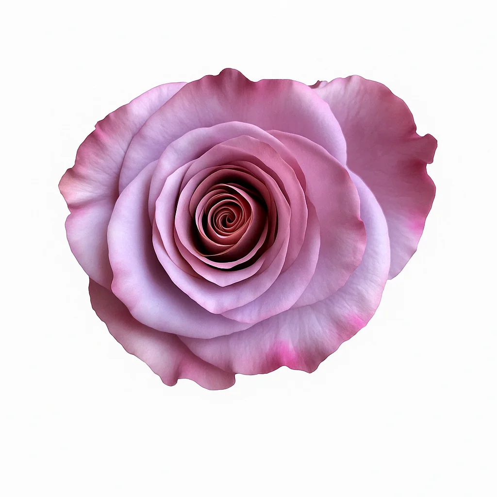 Top view of Purple Moon Lavender Rose revealing spiral petals and vintage lavender hues, perfect for centerpiece designs and wedding photography.