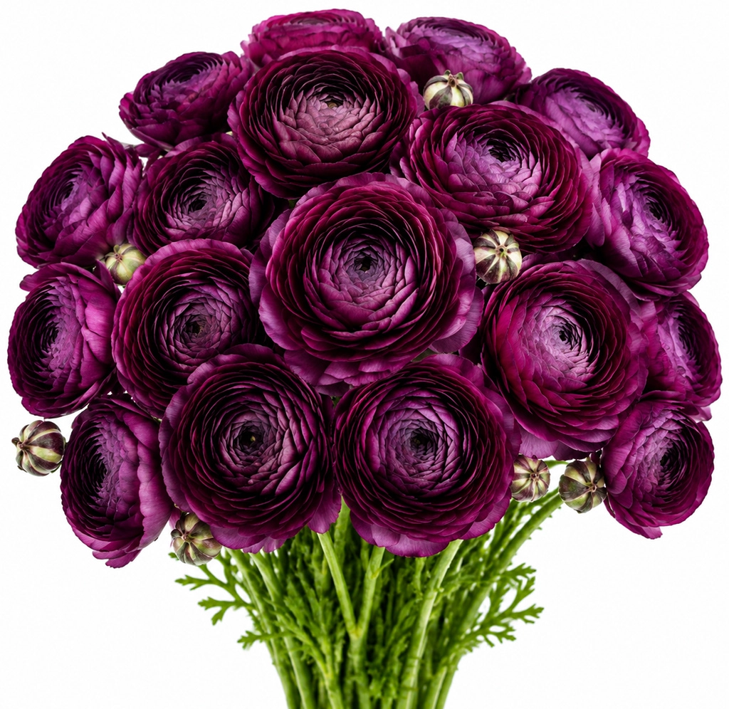 Fresh purple ranunculus flowers available for next-day delivery in bulk for weddings, events, and floral designs.