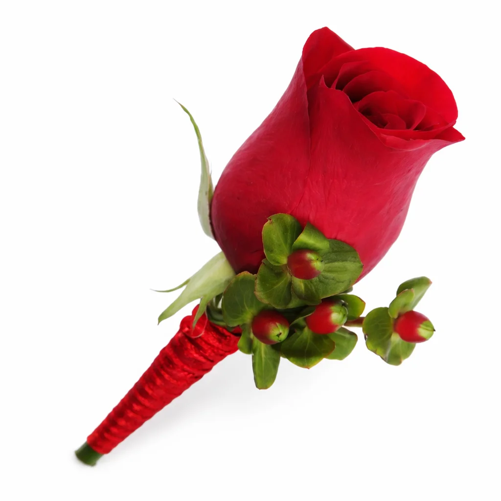Red Rose & Hypericum Boutonniere Flower Red Rose & Hypericum Boutonniere Flower