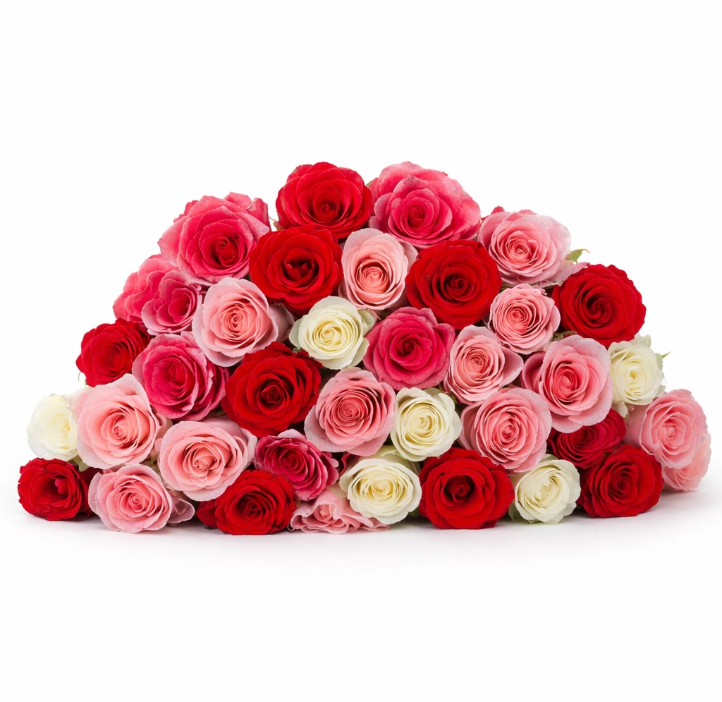 Romantic pink and red rose assortment for Valentine’s Day weddings and event décor.