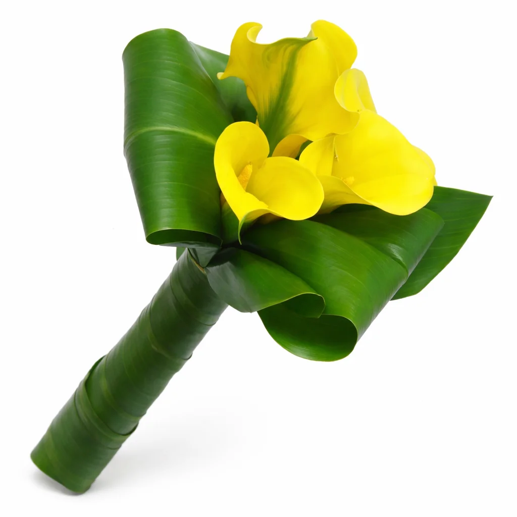 Yellow mini calla bridesmaid bouquet with bright charm, ideal for weddings, events, and floral gifts.