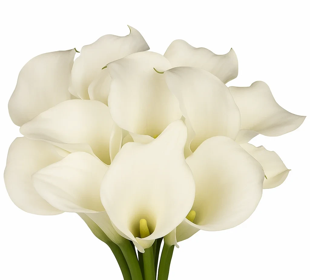 Elegant white calla lilies in bulk at wholesale prices—perfect for wedding bouquets, centerpieces, and upscale event arrangements with timeless style.