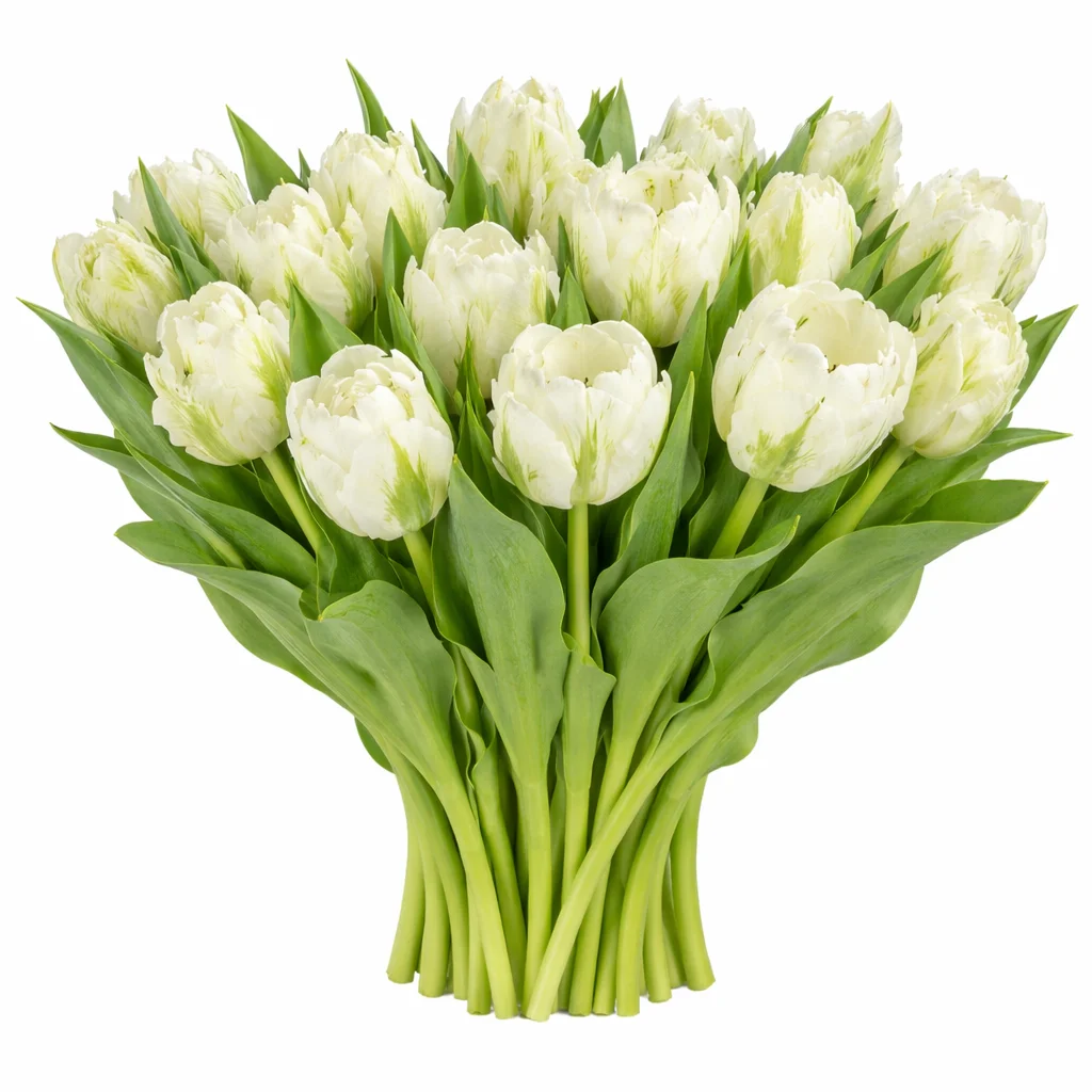White parrot tulips bouquet with ruffled petals – bulk wholesale flowers for weddings and elegant events.