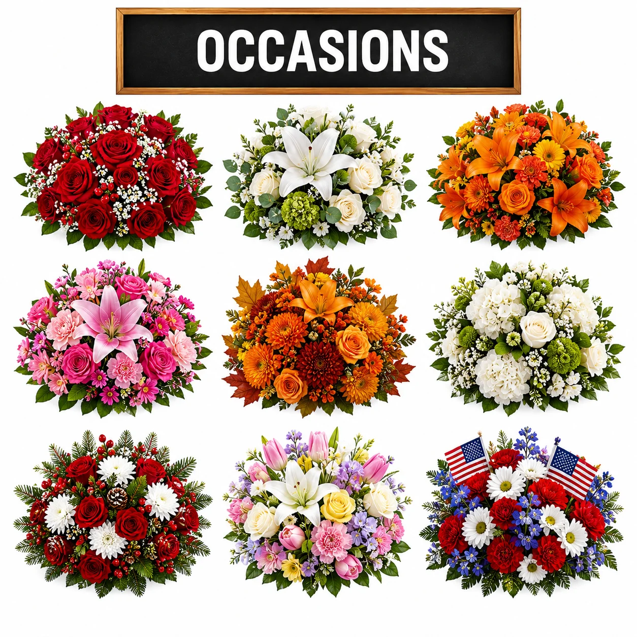 Shop WholeBlossoms fresh farm-direct bulk flowers and centerpieces by occasion for weddings, holidays, and special events.