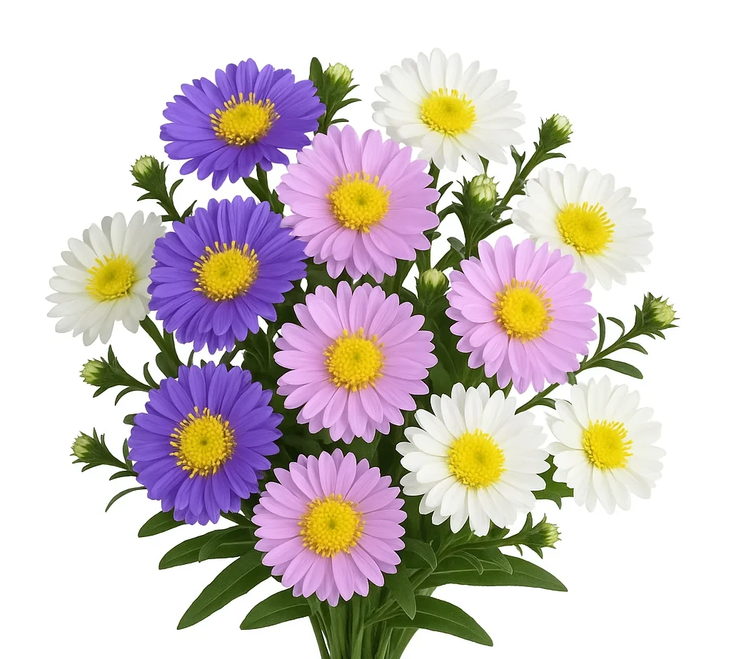 Fresh assorted Aster flowers in bulk at wholesale prices—perfect for wedding centerpieces, bouquets, and floral designs. Farm-direct and event-ready!