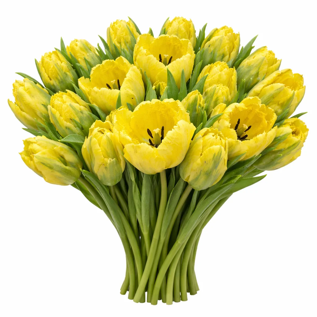 Yellow parrot tulip bouquet arrangement – bulk wholesale wedding flowers for bright event décor.