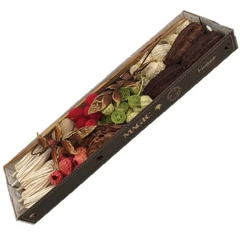 Designer Deco Dry Christmas Box, a festive centerpiece with red, brown, green, cream, and pink dried blooms.