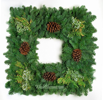 Evergreen Square Wreath and Cones