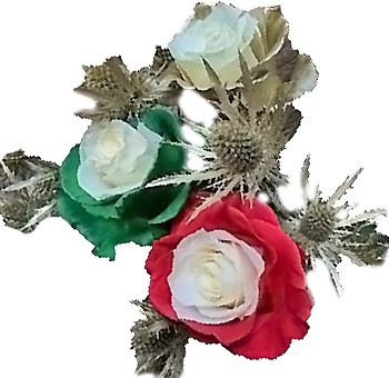 Holiday Bicolor Green And Red Rose With Thistle Centerpiece