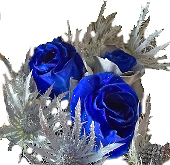 Holiday Thistle and Blue Rose Centerpiece