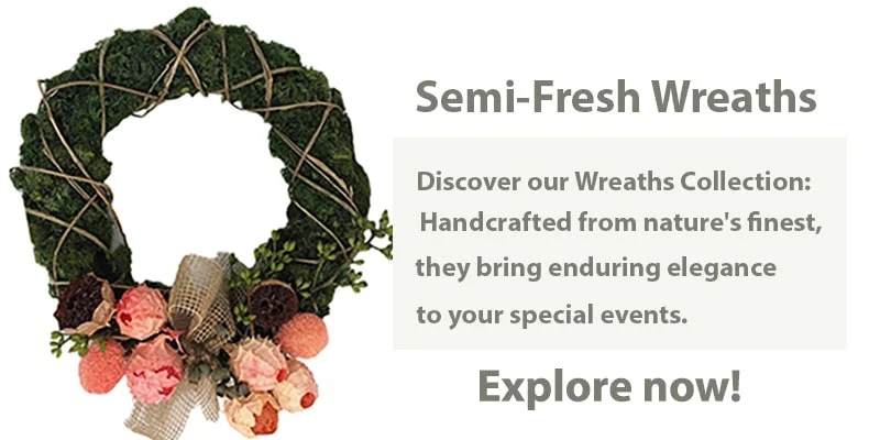 Semi Fresh Wreaths, a vibrant blend of handcrafted, preserved botanicals radiating nature's freshnes.