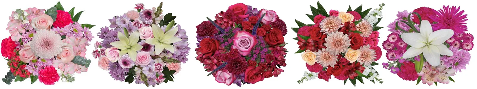 Elegant Valentine\'s Day centerpieces highlighting red, lavender and pink flowers for love.