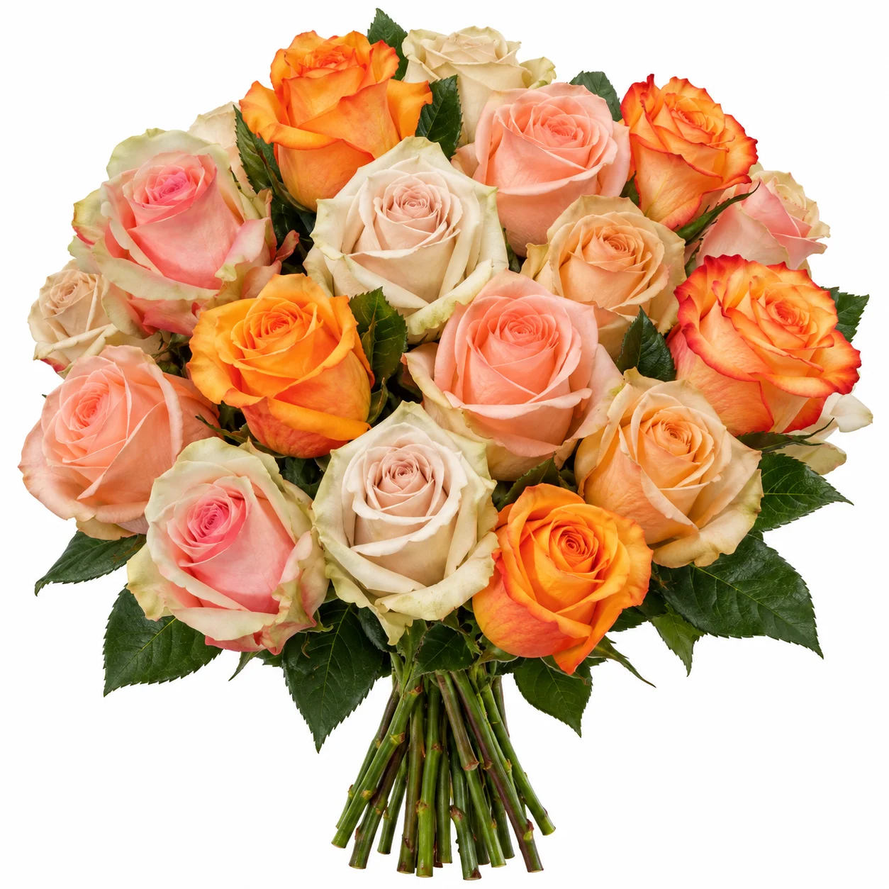 Fresh bulk peach orange and pink rose bouquet by WholeBlossoms